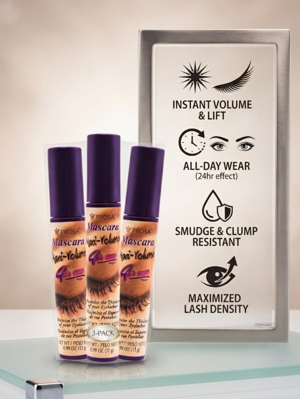 Mascara 3-Pack in Black with Purple Caps - Instant Volume & Lift